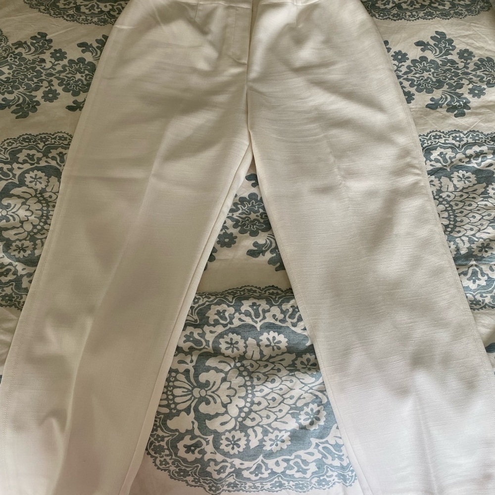 Linen Blend Off-White Women's Ankle Pants